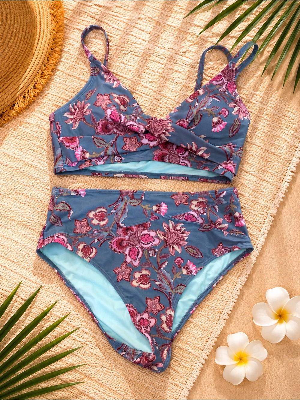 NWT Cupshe Floral Wrapped Bikini Top & High-Waisted Bottoms Set Sz M - Picture 4 of 4